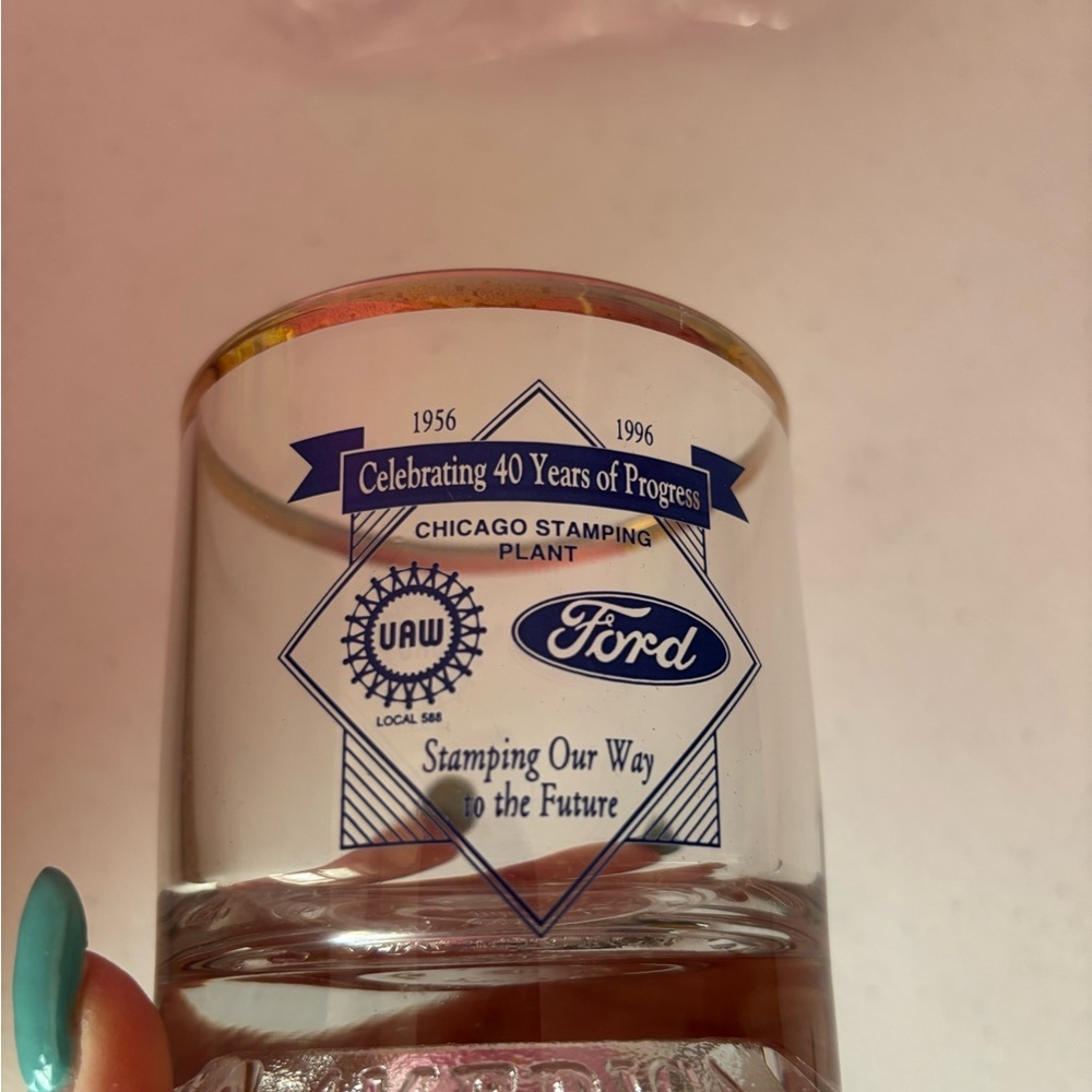 Ford Commemorative Glass with Blue and Gold Accents